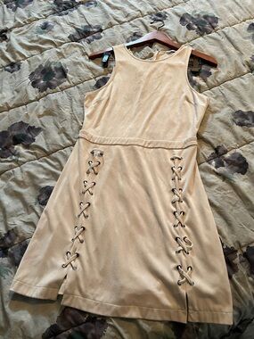 cupcakes & cashmere Beige Lace-Up Sleeveless Mini Dress